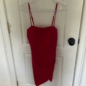 red laced back mini dress